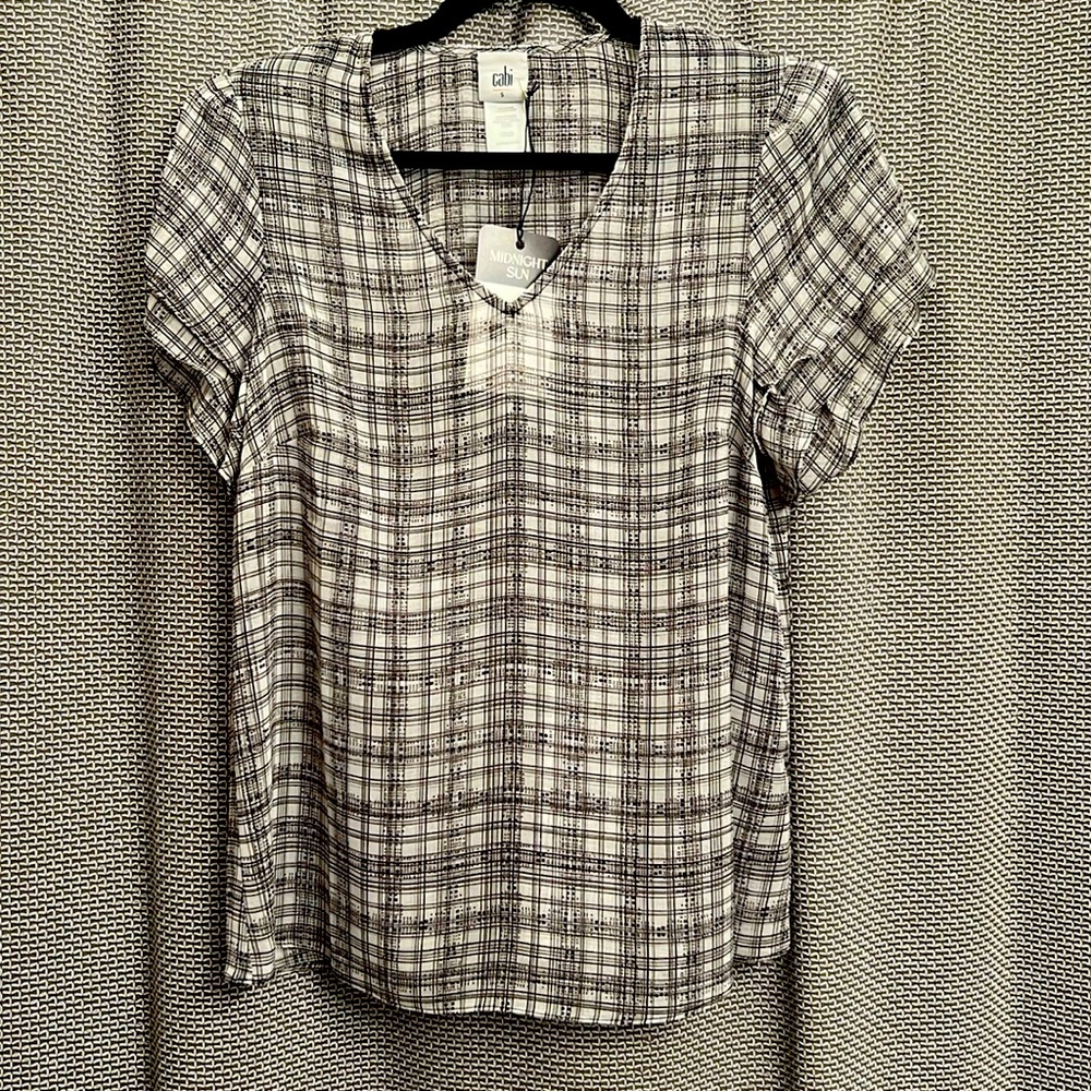 Cabi short sleeved black and white plaid top